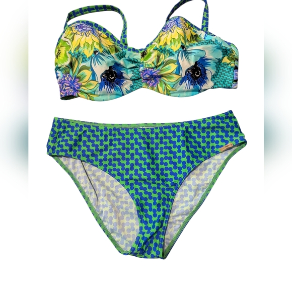 Floral Bikini Set in Blue and Green